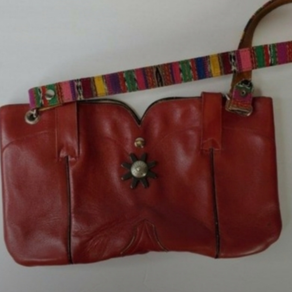 VTG Western Boot Design Leather Purse Handbag Bag